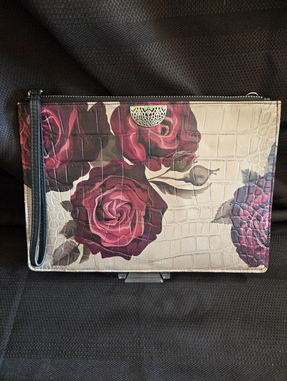 Brighton Chianti Painted Victoria Rose Croc-Embossed Leather Wristlet/Crossbody